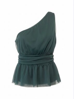 Sincerely Jules one-shoulder top pleated tulle fabric in a deep teal